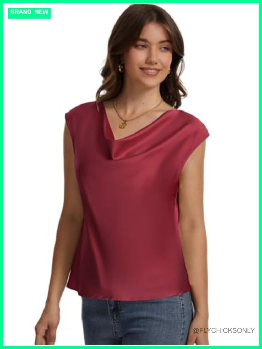 Silk Satin Cowl Neck Cap Sleeve Blouse - Picture 3 of 6